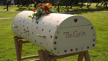 The Curve coffin, made by Wealdon Coffins, a family-run business in Kent, UK