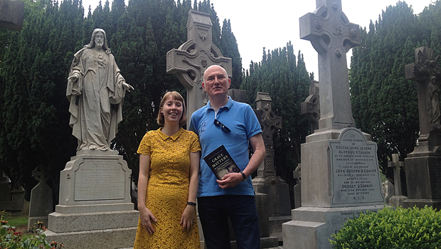 Lisa marie griffith and ciaran wallace at glasnevin cemetery with their book 'Dying Matters'